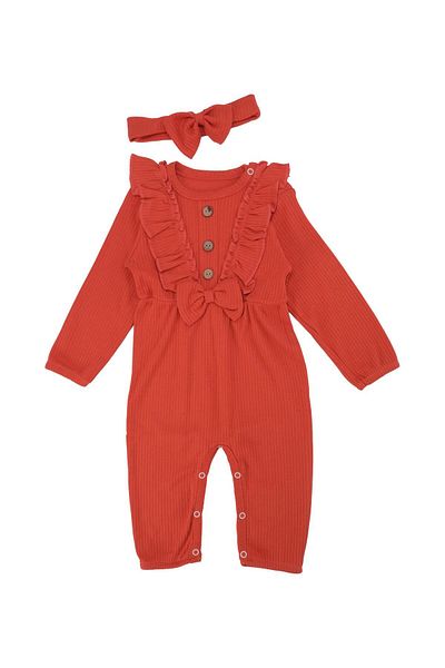 Bebelop Baby Girl Frilly Bow Detail Bandana Report Jumpsuit Set of 2