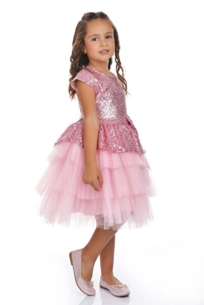 Mnk Pul Payet Tütü Parti Elbisesi MNK0275 PUDRA