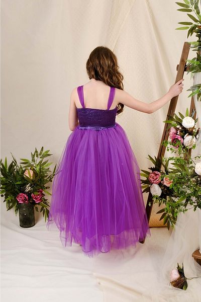Mnk Back Gipped Tutu Skirt Girl's Satin Party Evening Dress 0340 Purple