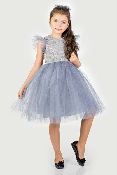 Mnk Baby&Kids Βραδινό φόρεμα για κορίτσι Roza Lace Tutu MNK0546 ΓΚΡΙ