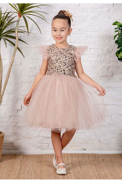 Mnk Baby&Kids Кафява рокля за момиче от тюл - Mnk0526