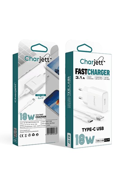 CHARJETT 3.1A 18 Watt Uyumlu TYPE-C Seyahat Şarj Seti