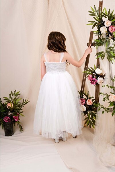 Mnk Φούστα Tutu με πίσω γκι Κοριτσίστικο σατέν βραδινό φόρεμα για πάρτι 0340 Λευκό