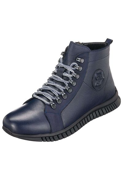 İriadam Brk2103 Navy Blue Men's Boots - Large Size Calf Leather, Comfortable Wide Fit