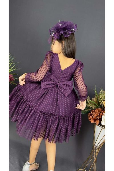 Mnk 0306 Plum - Πριγκίπισσα Φόρεμα για κορίτσι με Δαντέλα