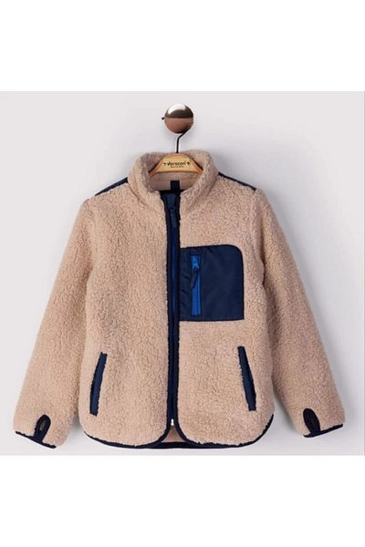 DIDuStore 7-11 Years Old Fleece Zippered Vertical Collar Pocket Detail Sweasthirt Coat