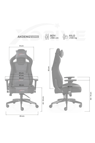 XDrive Akdeniz Kumaş Profesyonel Oyuncu Koltuğu Gri/siyah