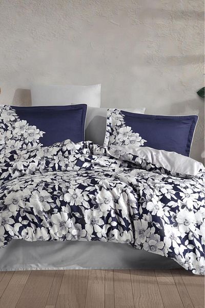 Hobby Fiona Cotton Satin Double Duvet Cover Set Navy Blue