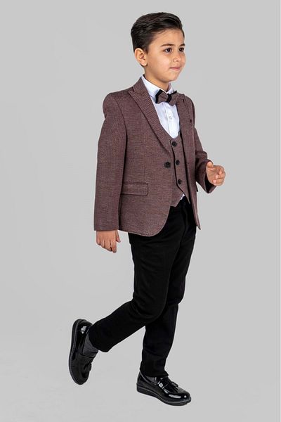 Mnk Baby&Kids Boy's Set - Handkerchief, Groom Suit Jacket and Vest, Claret Red Mnk0487