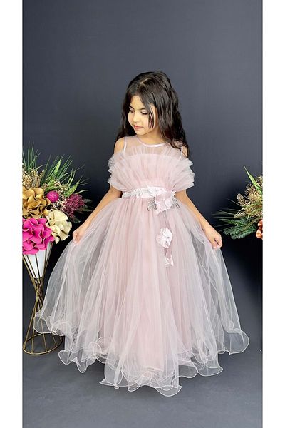 Mnk Baby&Kids Robă pentru fete Rochie de seară pentru ocazii speciale Mnk0475 Pudra
