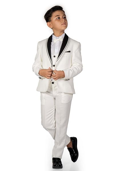 Mnk Baby&Kids Children's Groom's Collar Glitter Special Day Suit MNK0541 ECRU