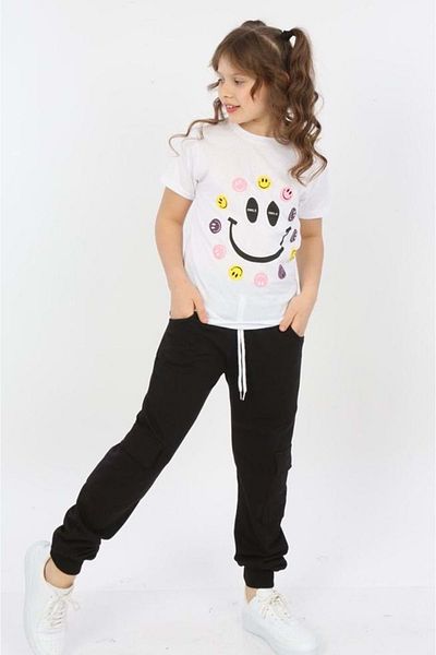 Mnk Smile Pattern Commando Pocket Girls Suit Black
