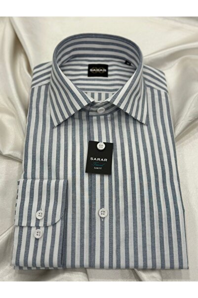 Sarar ÖZEL KUMAŞ SLİM FİT GRİ BEYAZ ÇİZGİLİ SLİM FİT GÖMLEK