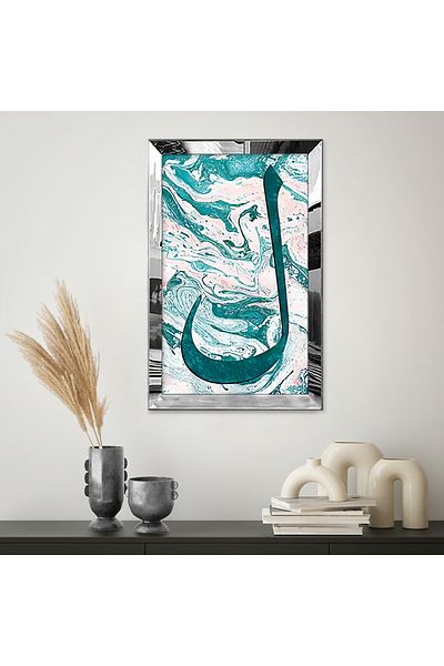 Zevahir Mobilya Dekorasyon Masa MDF cu un singur cadru din plexiglas cu oglinda argintie in stil caligrafic islamic
