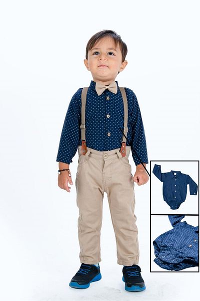 Mnk Baby Set with Cotton Shirt and Gabardine Pants - 0294 Brown