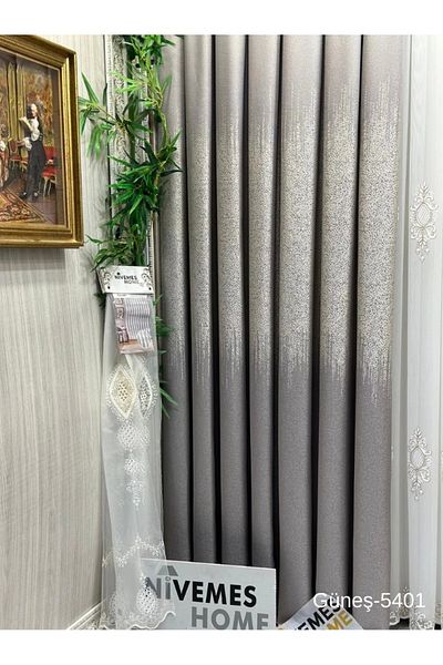 NİVEMESHOME SUN FT632121 GRAY V-5401 1/3 BLANK PLEATED PHONE CURTAIN APM
