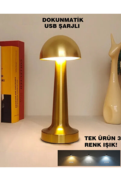 Voxify Gold Masa Üstü Lamba Ledli Masa Lambası Şarjlı Mantar Gece Lambası Led...
