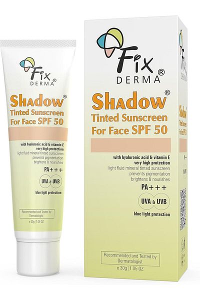FixDerma Shadow Tinted Sunscreen SPF 50+ PA+++|Broad Spectrum Sunscreen for UV-A & B Protection 30gm