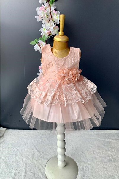 Mnk Baby&Kids Kat Dantelli Gül Motif Kız Bebek Elbise PNPN159 SOMON