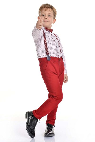 Mnk Colorful Trousers Shirt Boy's Suit Claret Red