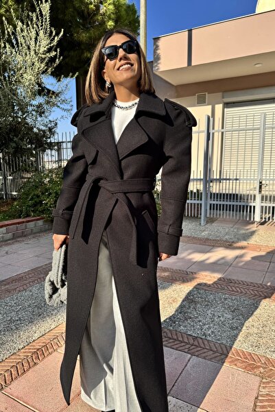 Bucle By Gizem Premium Uzun Kaşe Kuşaklı Kaban