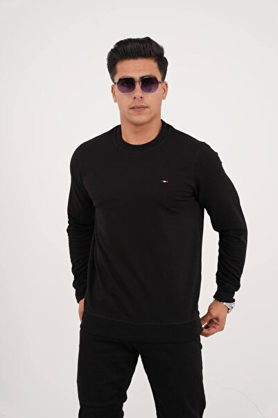 Est Estola Erkek Basic Bisiklet Yaka Relaxed 2 İplik Sweatshirt 3 LÜ SET Siyah Füme Lacivert