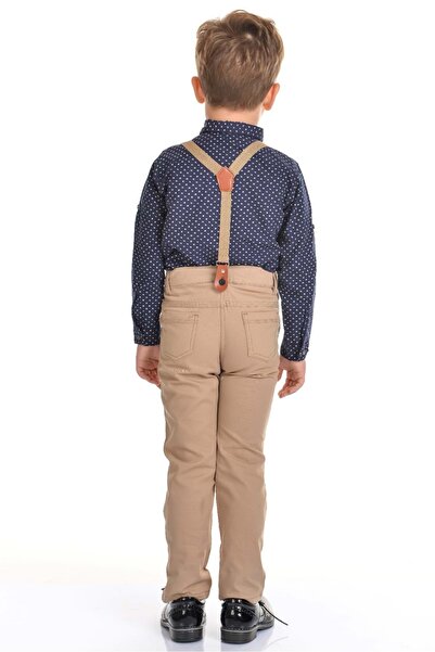 Mnk Long Pants Dark Patterned Shirt Boy's Set Mnk0301 Navy Blue