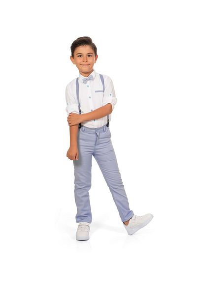 Mnk Baby&Kids Cămașă Oxford Pantaloni Lungi Set Băieți Mnk0302 Albastru - Bej