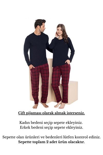 bie's Σετ ανδρικών πιτζάμες Navy Blue Claret Red καρό Modal μακρυμάνικο - Couple Lover 1 τμχ