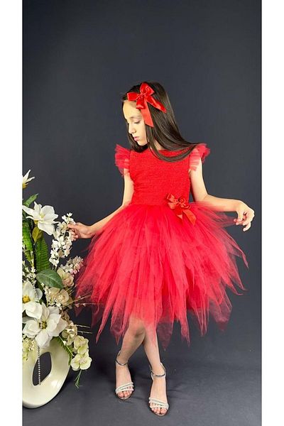 Mnk Tulle Melted Girl's Party Dress Red
