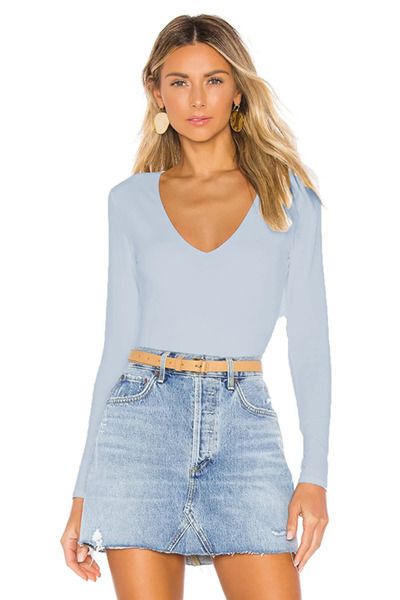 By Kul Design Γυναικείο κορμάκι από υφασμάτινο ζέρσεϊ διπλής στρώσης με λαιμόκοψη σε σχήμα V