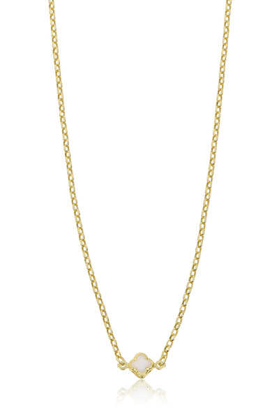 Altınkesesi 14 Ayar Altın Beyaz Yoncalı Kolye