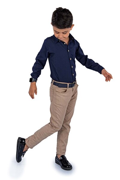 Mnk Baby&Kids Stylish Shirt Gabardine Trousers Boys' Suit Mnk0422 Dark Blue - Beige