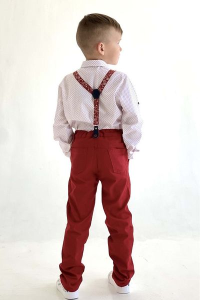Mnk Long Trousers Patterned Shirt Boy's Set Claret Red