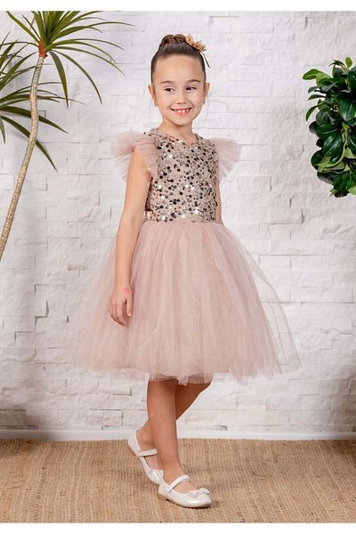 Mnk Baby&Kids Кафява рокля за момиче от тюл - Mnk0526