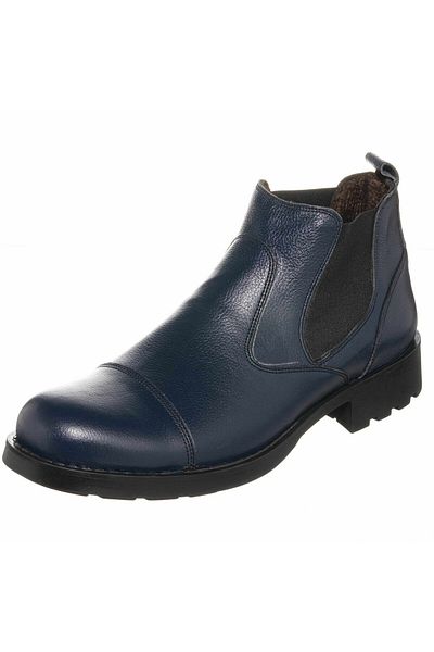 İriadam F2002 Navy Blue Leather Large Size Boots with Suspension Rubber Sole Top Quality