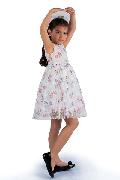 Mnk Baby&Kids Rochie de fetita cu imprimeu margarete din dantela violet - Mnk0514