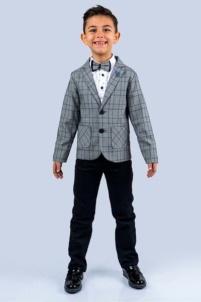 Mnk Baby&Kids Boy's Suit - Plaid Pattern, with Jacket, Dark Gray Mnk0477