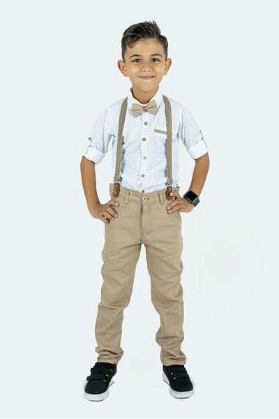Mnk Boy's Suit with Colored Trousers and Shirt Beige