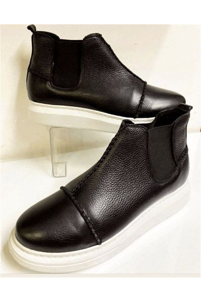 İriadam Mr2023 Black Men's Boots - Large Size, Comfortable Wide Fit, Cowhide