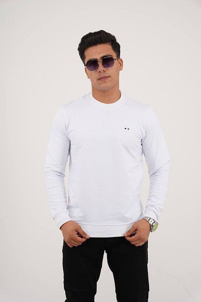 Est Estola Men's Basic Crew Neck Relaxed 2 Thread Sweatshirt 2-Piece Set Black White