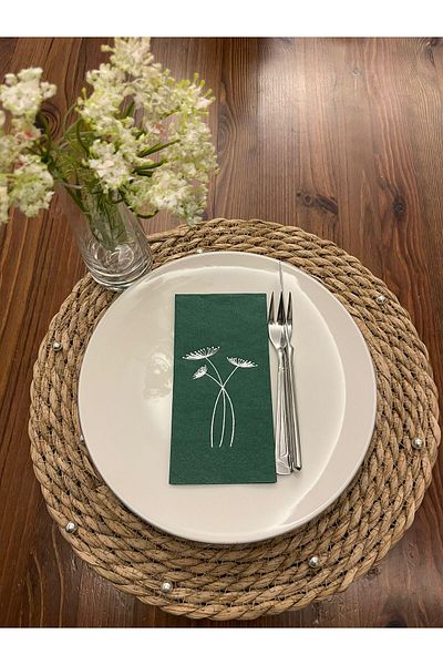 kidspartim Silver Gilded Green Carrot Flower Napkin 16 Pieces
