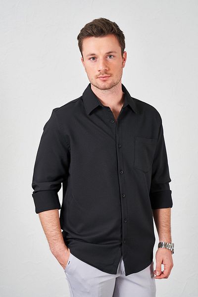 TENA Ανδρικό μαύρο μακρυμάνικο πουκάμισο Lacoste με μονή τσέπη