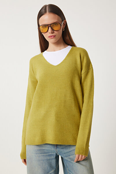 Lovelyİstanbul Tricotaj cu decolteu în V Pulover VERDE ULEI LZA0012