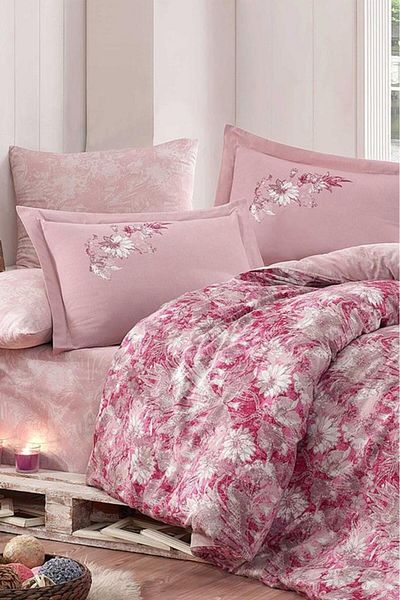 Hobby Pink Romina Cotton Satin Double Duvet Cover Set