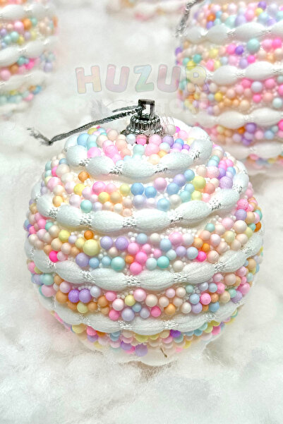 Huzur Party Store Μπάλα Χριστουγεννιάτικου Δέντρου Πολύχρωμη Μακαρόν 7 εκ. - 4 Τεμάχια Γλυκιά Μπάλα Πρωτοχρονιάς με Πιτρίκια