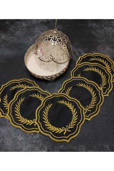 Çt Çeyizci Tekstil 6 مناديل تقديم بلون القهوة - كوكتيل وقاعدة أكواب