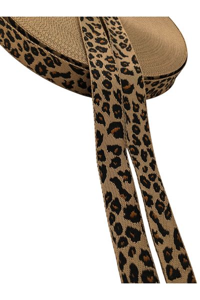 KumaşEvi Leopard Print 2.5 cm Woven Ribbon - for Fashion, Bag Accessory, Home Decor, Crafts (1m)