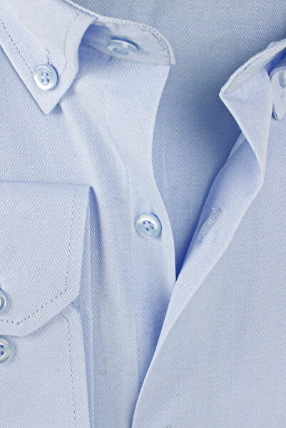 Varetta Men's Blue Long Sleeve Large Size Patterned Wide Cut Pocket Shirt