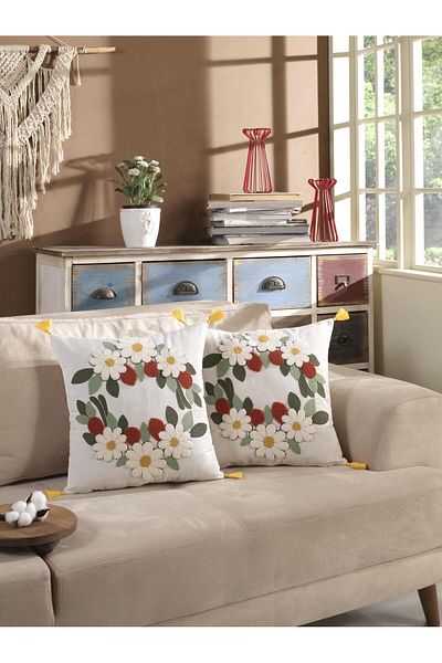 Kardelen Husă de pernă decorativă brodata cu design special Sunshine